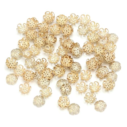 100 Stück/Los Hohlblumen-Perlenkappen, Endkappen, Metall-Abstandshalter, lose Perlen für die Schmuckherstellung, DIY-Charms, Verbinder, Zubehör, KC Gold, 8 mm von SEDRGH