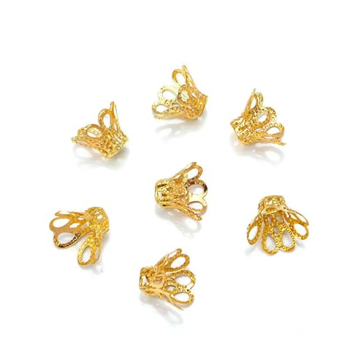100 Stück Blumen-Endperlenkappen, Metall-Abstandshalter, Perlenbasis für Schmuckherstellung, DIY-Charms, Armbandzubehör, Gold, 8 x 11 mm von SEDRGH