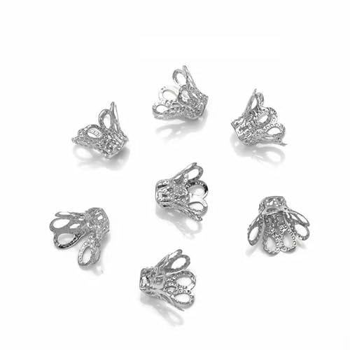 100 Stück Blumen-Endperlenkappen, Metall-Abstandshalter, Perlenbasis für Schmuckherstellung, DIY-Charms, Armbandzubehör, Rhodium, 5 x 6 mm von SEDRGH