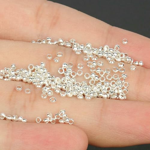 1000 Stück vergoldete Kupferperlen, Crimp-Endstopper, Abstandsperlen für Armbänder, Halsketten, Schmuckherstellung, DIY-Zubehör, silberfarben, Durchmesser 2 mm, Loch 1,2 mm von SEDRGH