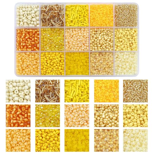15-Raster-Glasreis- und Röhrenperlen-Set – 12-farbige lose Perlen für selbstgemachte Halsketten, Armbänder und Bastelanhänger (150 g/Box)-01 von SEDRGH