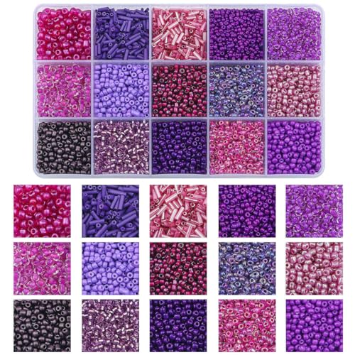 15-Raster-Glasreis- und Röhrenperlen-Set – 12-farbige lose Perlen für selbstgemachte Halsketten, Armbänder und Bastelanhänger (150 g/Box)-02 von SEDRGH