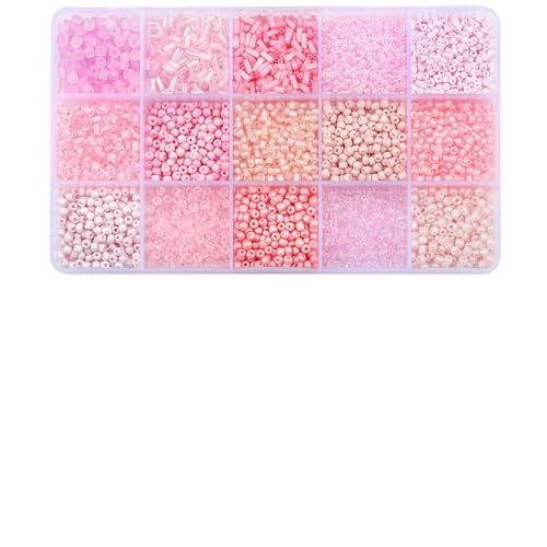 15-Raster-Glasreis- und Röhrenperlen-Set – 12-farbige lose Perlen für selbstgemachte Halsketten, Armbänder und Bastelanhänger (150 g/Box)-04 von SEDRGH