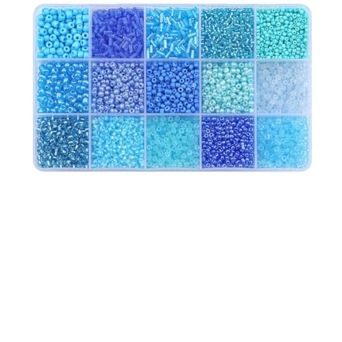 15-Raster-Glasreis- und Röhrenperlen-Set – 12-farbige lose Perlen für selbstgemachte Halsketten, Armbänder und Bastelanhänger (150 g/Box)-05 von SEDRGH