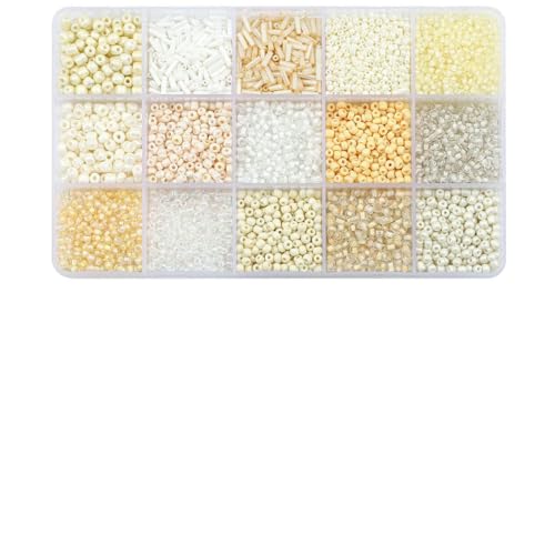 15-Raster-Glasreis- und Röhrenperlen-Set – 12-farbige lose Perlen für selbstgemachte Halsketten, Armbänder und Bastelanhänger (150 g/Box)-06 von SEDRGH