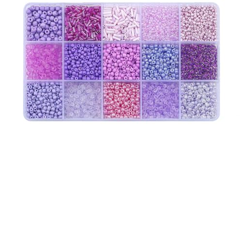 15-Raster-Glasreis- und Röhrenperlen-Set – 12-farbige lose Perlen für selbstgemachte Halsketten, Armbänder und Bastelanhänger (150 g/Box)-07 von SEDRGH