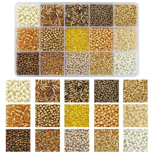 15-Raster-Glasreis- und Röhrenperlen-Set – 12-farbige lose Perlen für selbstgemachte Halsketten, Armbänder und Bastelanhänger (150 g/Box)-09 von SEDRGH