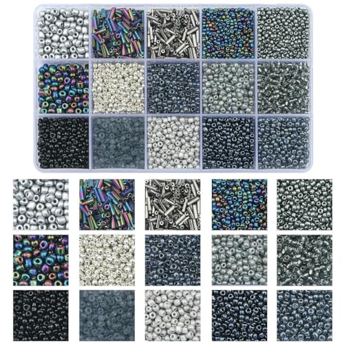 15-Raster-Glasreis- und Röhrenperlen-Set – 12-farbige lose Perlen für selbstgemachte Halsketten, Armbänder und Bastelanhänger (150 g/Box)-10 von SEDRGH