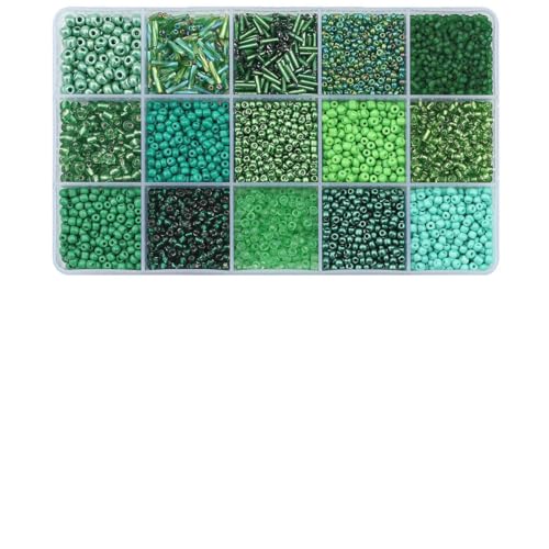 15-Raster-Glasreis- und Röhrenperlen-Set – 12-farbige lose Perlen für selbstgemachte Halsketten, Armbänder und Bastelanhänger (150 g/Box)-12 von SEDRGH