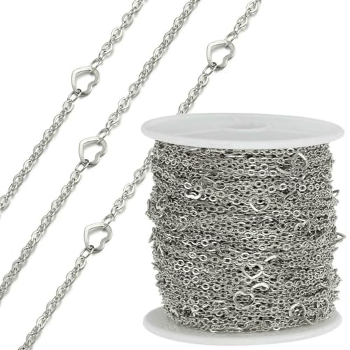 2 Meter goldfarbene Edelstahl-Lederketten mit Liebesherzen zur Schmuckherstellung, DIY-N-Steel, 5 mm von SEDRGH