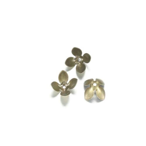 50 Stück/Los 15 * 8mm vergoldete Metallblumen-Perlenkappen, vier Blätter, Bulk-Endperlenkappe für Schmuckherstellung, DIY-Antike Bronze von SEDRGH