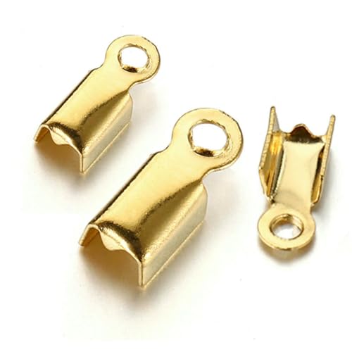 50 Stück Edelstahl-Crimp-Endkappen, Hohlkehlenverschlüsse, Schnurband, Lederfalten-Clip-Verschluss, Perlenverbinder für Schmuckherstellung, DIY, Goldfarbe, Breite 3,0 mm von SEDRGH