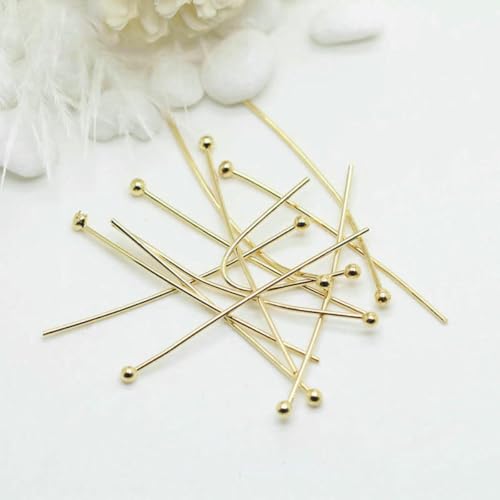 DIY Schmuckherstellungszubehör 14 Karat vergoldetes Messing Metall Kugelkopfstift für Schmuckherstellung Perlenstifte Zubehör-14 Karat Gold-100 Stück-0,7 mm x 40 mm von SEDRGH
