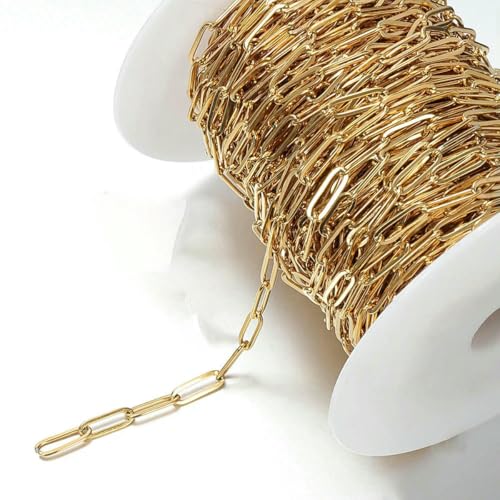 Kein Verblassen, 2 Meter Edelstahlketten für die Schmuckherstellung, DIY-Halsketten, Armbandzubehör, Goldkette, Lippenperlen, Perlenkette-A-Gold, 3,5 x 11,5 mm von SEDRGH