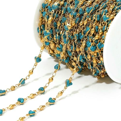 Meter Edelstahlperlen Herz Emaille Ketten Bulk für DIY Schmuck Ohrringe Herstellung Halsketten Zubehör Armbänder Zubehör-blau von SEDRGH