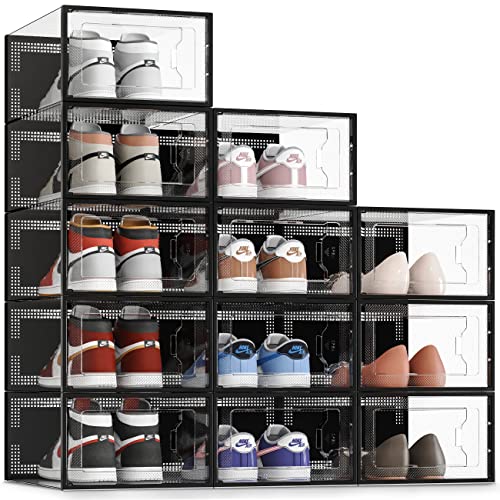 SEE SPRING 12er Groß Pack Schwarz Schuhboxen Stapelbar Transparent von SEE SPRING