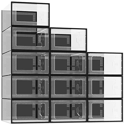 SEE SPRING 12er Pack Schwarz Schuhboxen Stapelbar Transparent Groß von SEE SPRING