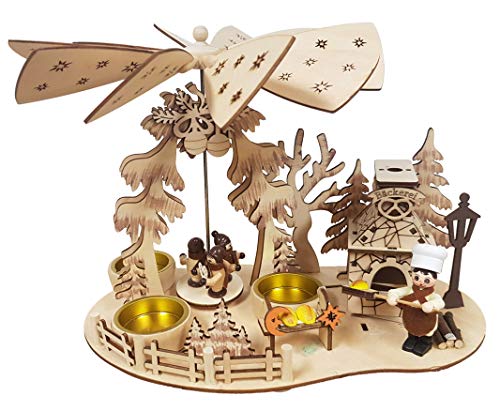 Pyramide mit Räucherhaus BÄCKEREI - XL 32 cm - wunderschöne Weihnachts-Teelicht-Pyramide mit Bäcker-Räucherhaus von SEEAS