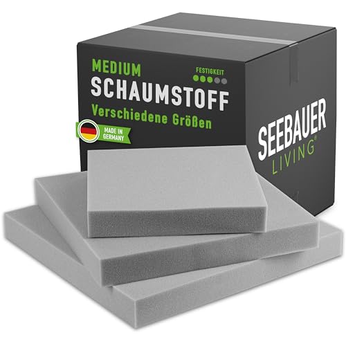 SEEBAUER Living Schaumstoff MEDIUM RG 35/40 (Mittelfest) 50 x 50 x 10 cm Schaumstoffplatte für Polster und Sitzkissen, Polsterschaumstoff als Zuschnitt für Sitzpolster von SEEBAUER diy