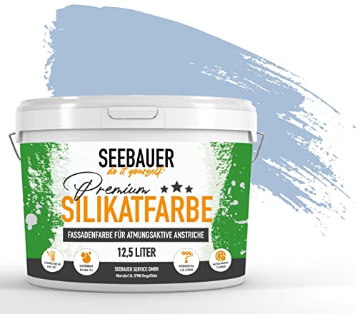 SEEBAUER diy® | Premium-Silikatfarbe für Außen | Mineralfarbe Fassadenfarbe Blau | Atmungsaktiv & Wetterbeständig | Verschiedene Trendfarben (12,5 Liter, No. 845 Pale Heaven) von SEEBAUER diy