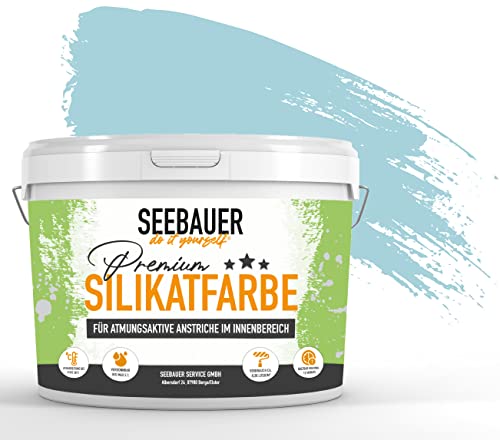 SEEBAUER diy® Silikatfarbe Blau für Innen (No. 821 Arctic Blue 300 ml) Mineralfarbe Blautöne hohe Deckkraft von SEEBAUER diy