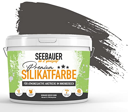 SEEBAUER diy® Silikatfarbe Schwarz für Innen (No. 102 Black Pearl 12,5 Liter) Mineralfarbe Schwarztöne hohe Deckkraft von SEEBAUER diy