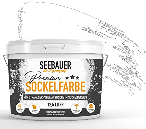 SEEBAUER diy® | Premium-Sockelfarbe Weiß für Außen | Für stark beanspruchte Flächen | Beton, Mauerwerk, Kellerwand, Fassade & Dachflächen (12,5 Liter, No. 000 Weiß) von SEEBAUER diy