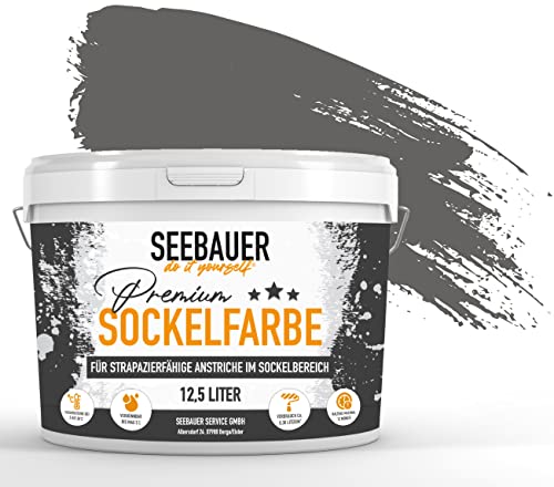 SEEBAUER diy® | Premium-Sockelfarbe für Außen | Für stark beanspruchte Flächen | Beton, Mauerwerk, Kellerwand, Fassade & Dachflächen (12,5 Liter, No. 104 Black Pearl) von SEEBAUER diy