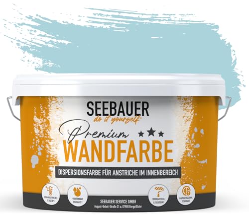 SEEBAUER diy® Wandfarbe Blau für Innen (No. 821 Arctic Blue 5,0 Liter) Edelmatte Blautöne hohe Deckkraft von SEEBAUER diy