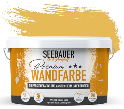 SEEBAUER diy® Wandfarbe Gelb für Innen (No. 444 Maple Leaf 2,5 Liter) Edelmatte Gelbtöne hohe Deckkraft von SEEBAUER diy