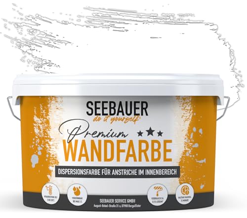 SEEBAUER diy® Wandfarbe Weiß für Innen (No. 000 Weiß 12,5 Liter) Edelmatte Weißtöne hohe Deckkraft von SEEBAUER diy