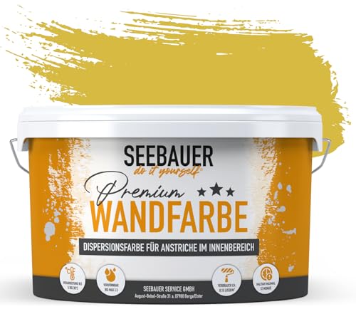 SEEBAUER diy® Wandfarbe Gelb für Innen (No. 449 Sun Flower 12,5 Liter) Edelmatte Gelbtöne hohe Deckkraft von SEEBAUER diy