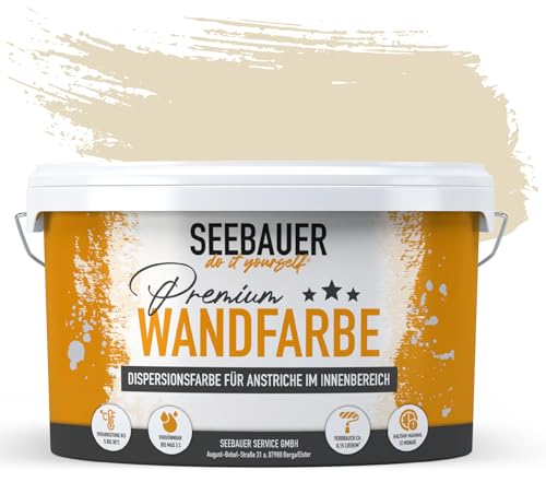 SEEBAUER diy® Wandfarbe Beige für Innen (No. 433 Vanilla Cream 12,5 Liter) Edelmatte Gelbtöne hohe Deckkraft von SEEBAUER diy
