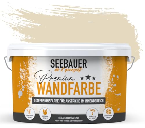 SEEBAUER diy® Wandfarbe Beige für Innen (No. 433 Vanilla Cream 2,5 Liter) Edelmatte Gelbtöne hohe Deckkraft von SEEBAUER diy