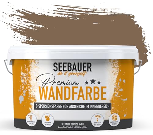 SEEBAUER diy® Wandfarbe Braun für Innen (No. 642 Pure Earth 12,5 Liter) Edelmatte Brauntöne hohe Deckkraft von SEEBAUER diy