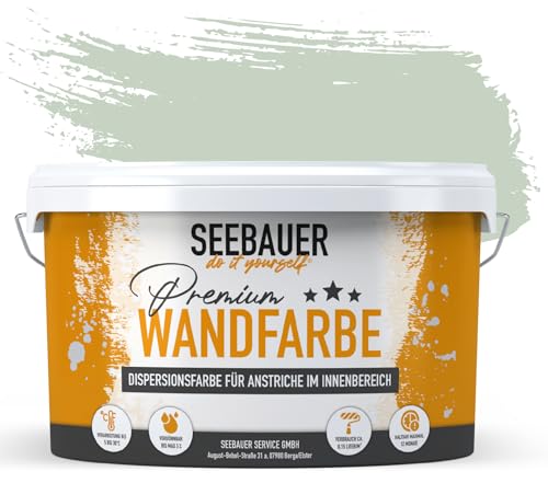 SEEBAUER diy® Wandfarbe Grün für Innen (No. 769 Ocean Grass 12,5 Liter) Edelmatte Grüntöne hohe Deckkraft von SEEBAUER diy