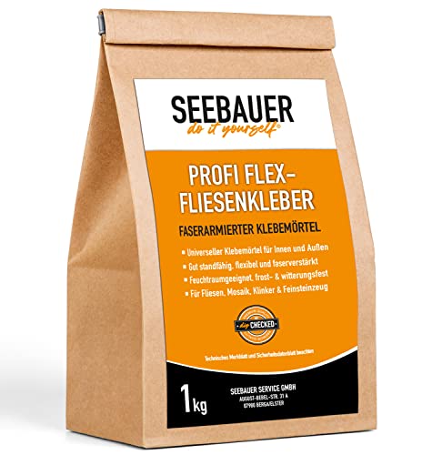 SEEBAUER diy® Profi Flex-Fliesenkleber | Fliesenkleber für Wand- & Bodenfliesen, Mosaik, Riemchen & Klinker | Auch für Heizestrich geeignet | Flexibel und Faserarmiert | Wiederverschließbar (1,0 kg) von SEEBAUER diy