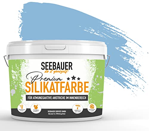 SEEBAUER diy® Silikatfarbe Blau für Innen (No. 810 Cloudless Sky 2,5 Liter) Mineralfarbe Blautöne hohe Deckkraft von SEEBAUER diy