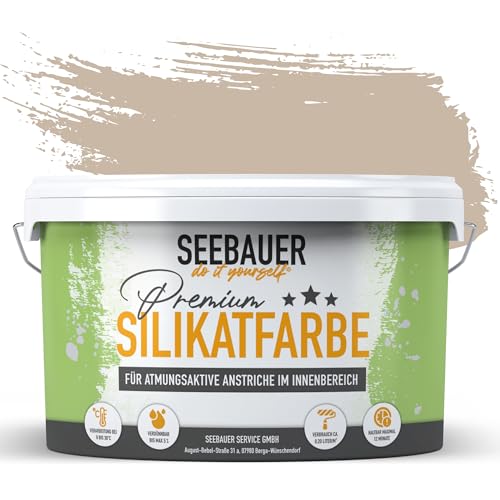 SEEBAUER diy Silikatfarbe Hellbraun 2,5L für Innen (No. 647 Pure Earth) Atmungsaktive Mineralfarbe für Allergiker - Abwaschbare Wandfarbe - Brauntöne hohe Deckkraft von SEEBAUER diy