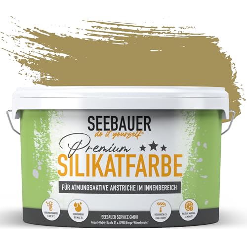 SEEBAUER diy Silikatfarbe Braun 5L für Innen (No. 655 Olive Oil) Atmungsaktive Mineralfarbe für Allergiker - Abwaschbare Wandfarbe - Brauntöne hohe Deckkraft von SEEBAUER diy