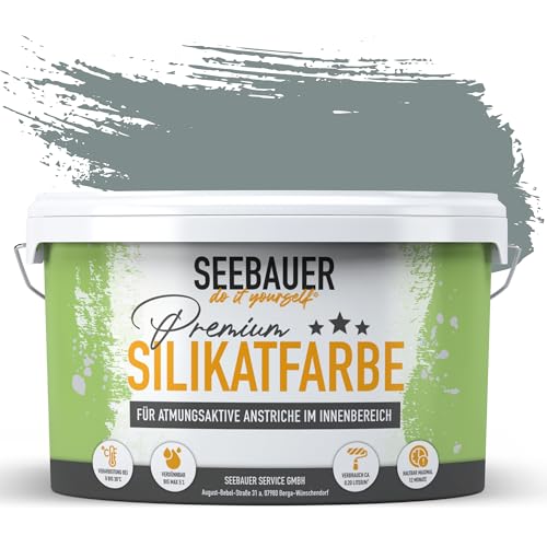 SEEBAUER diy® Silikatfarbe Grau für Innen (No. 212 Mountain Slate 12,5 Liter) Mineralfarbe Grautöne hohe Deckkraft von SEEBAUER diy