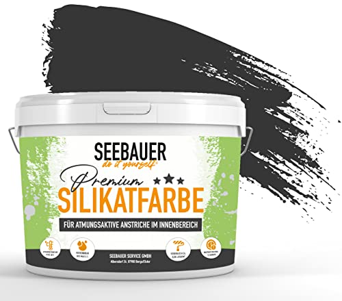 SEEBAUER diy® Silikatfarbe Schwarz für Innen (No. 100 Black Pearl 12,5 Liter) Mineralfarbe Schwarztöne hohe Deckkraft von SEEBAUER diy