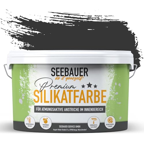 SEEBAUER diy® Silikatfarbe Schwarz für Innen (No. 100 Black Pearl 5,0 Liter) Mineralfarbe Schwarztöne hohe Deckkraft von SEEBAUER diy