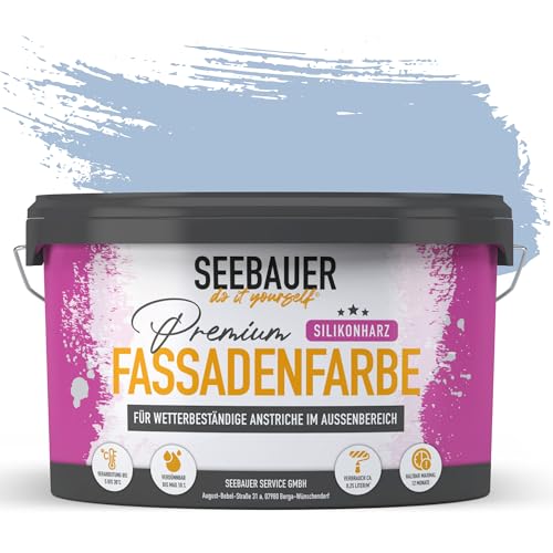 SEEBAUER diy Silikonharz-Fassadenfarbe Blau 2,5L für Außen (No. 845 Pale Heaven) Selbstreinigende Fassadenfarbe mit Lotuseffekt - Geeignet für Putz, Mauerwerk und Beton von SEEBAUER diy