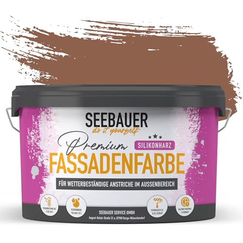 SEEBAUER diy Silikonharz-Fassadenfarbe Braun 5L für Außen (No. 601 Chestnut Tree) Selbstreinigende Fassadenfarbe mit Lotuseffekt - Geeignet für Putz, Mauerwerk und Beton von SEEBAUER diy