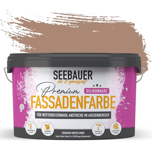 SEEBAUER diy Silikonharz-Fassadenfarbe Braun 2,5L für Außen (No. 608 Hazel Eyes) Selbstreinigende Fassadenfarbe mit Lotuseffekt - Geeignet für Putz, Mauerwerk und Beton von SEEBAUER diy