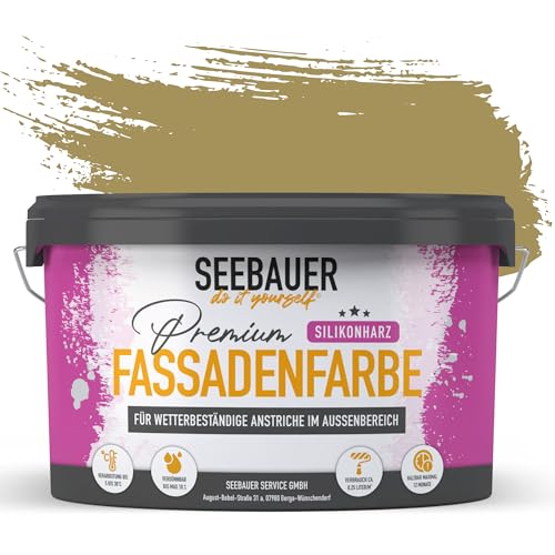 SEEBAUER diy Silikonharz-Fassadenfarbe Braun 5L für Außen (No. 655 Olive Oil) Selbstreinigende Fassadenfarbe mit Lotuseffekt - Geeignet für Putz, Mauerwerk und Beton von SEEBAUER diy