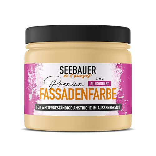 SEEBAUER diy Silikonharz-Fassadenfarbe Beige 300ML für Außen (No. 414 Honey Bee) Selbstreinigende Fassadenfarbe mit Lotuseffekt - Geeignet für Putz, Mauerwerk und Beton von SEEBAUER diy