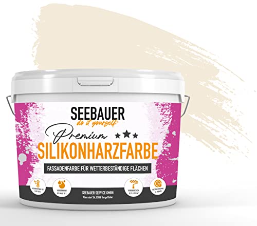 SEEBAUER diy Silikonharz-Fassadenfarbe Beige 2,5L für Außen (No. 435 Vanilla Cream) Selbstreinigende Fassadenfarbe mit Lotuseffekt - Geeignet für Putz, Mauerwerk und Beton von SEEBAUER diy