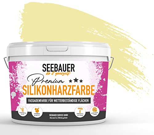 SEEBAUER diy® Silikonharzfarbe Gelb Fassadenfarbe (No. 457 Lemon Soda 300 ml) Selbstreinigend mit Lotuseffekt von SEEBAUER diy